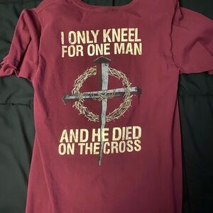 Maroon Graphic T-Shirt with Cross Design